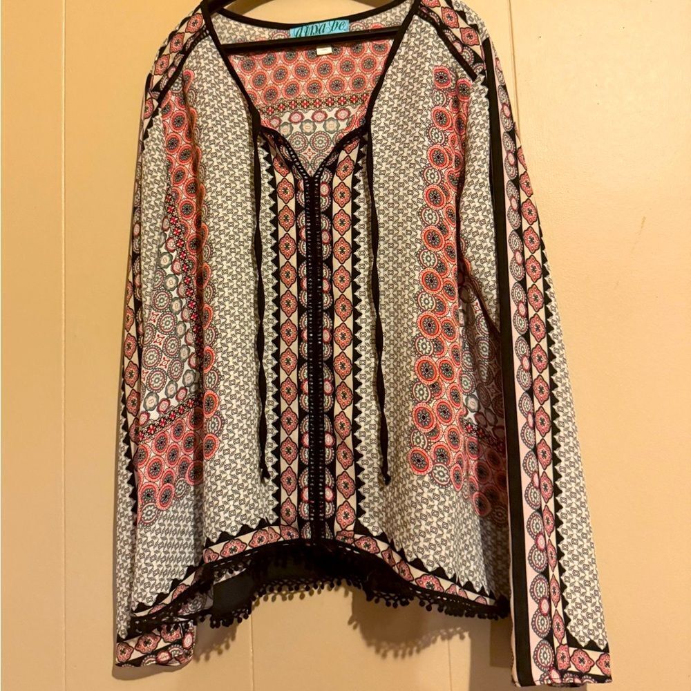 DINA BE Women Medium Boho Indie Multi color Patterned Blouse black‎ crochet
